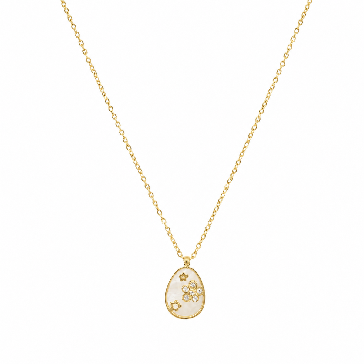 Collar dorado con dije floral ovalado