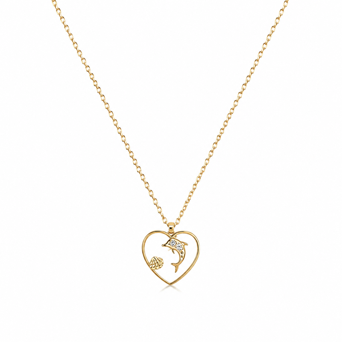 Collar dorado con corazón y delfín