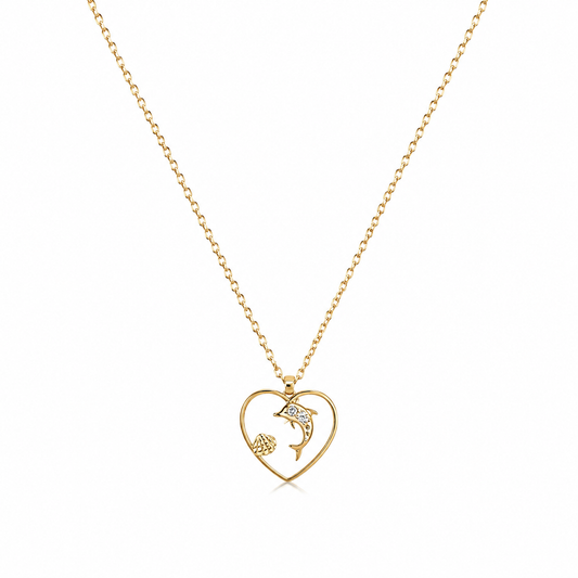 Collar dorado con corazón y delfín