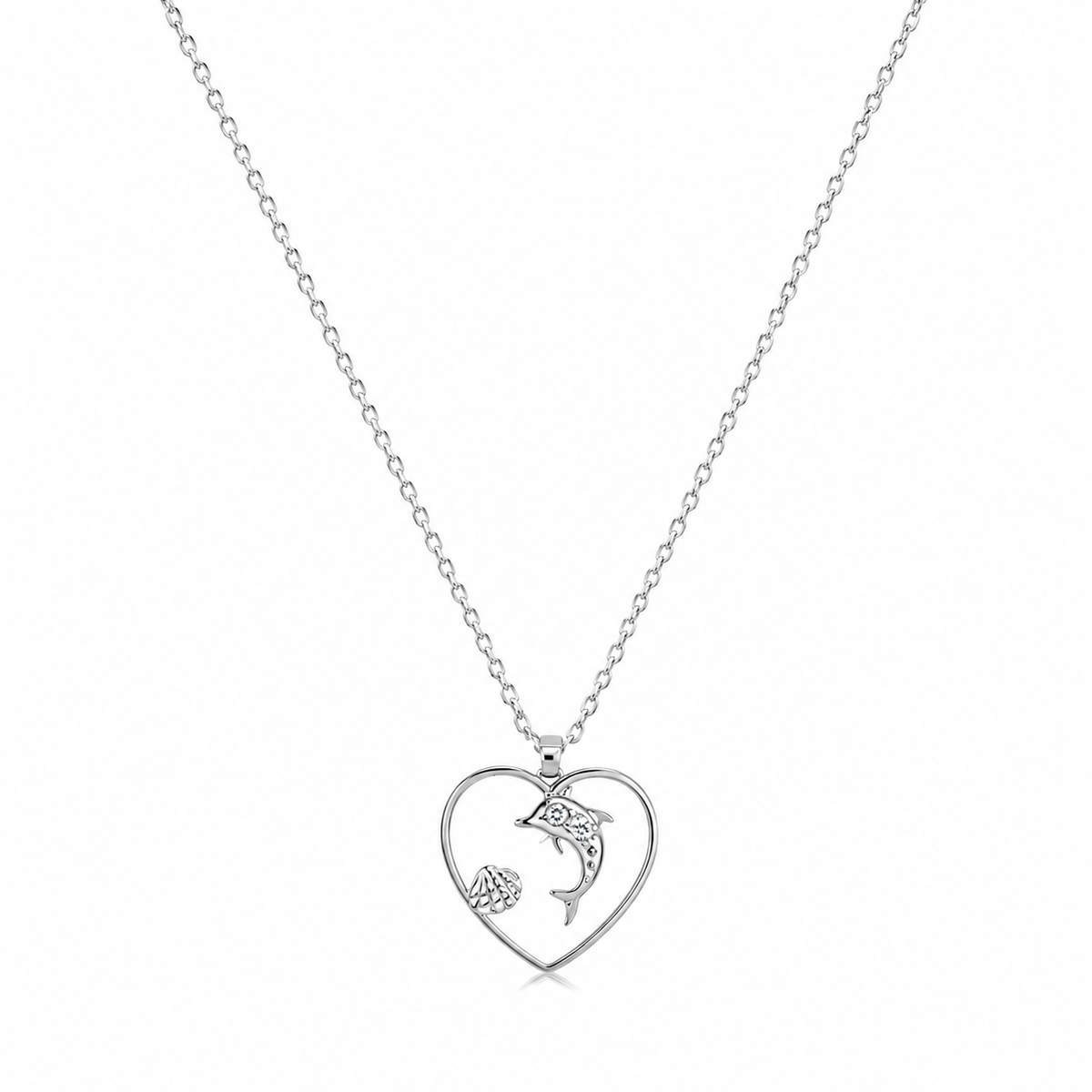 Collar dorado con corazón y delfín
