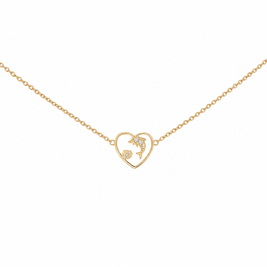 Pulsera dorada con corazón y delfin