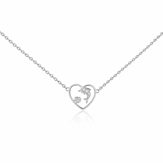 Pulsera plateada con corazón y delfín