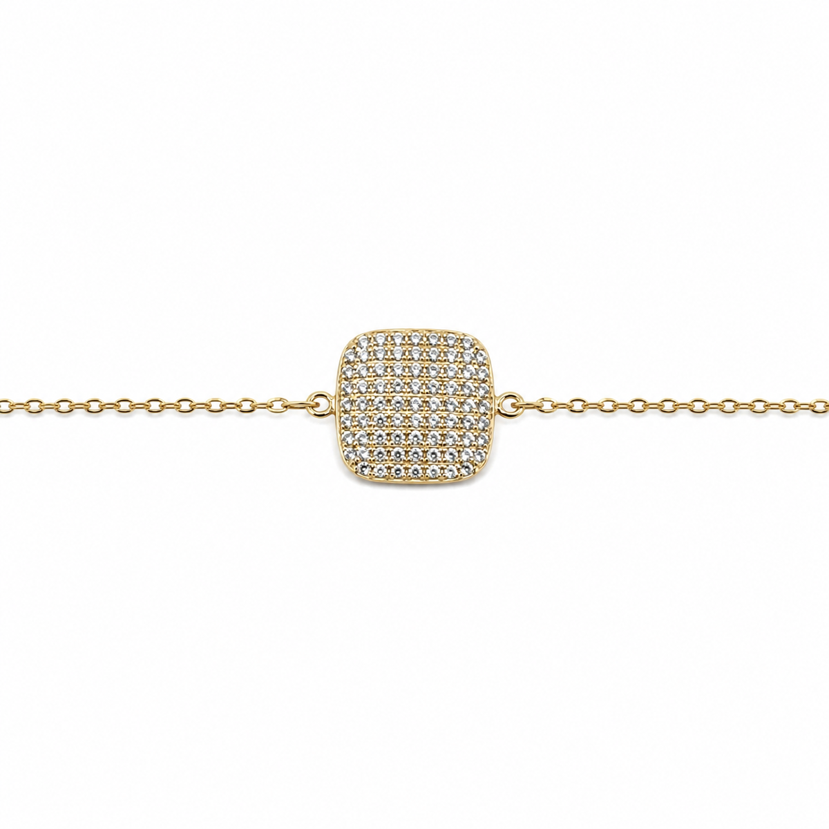 Pulsera dorada con dije cuadrado de cristales
