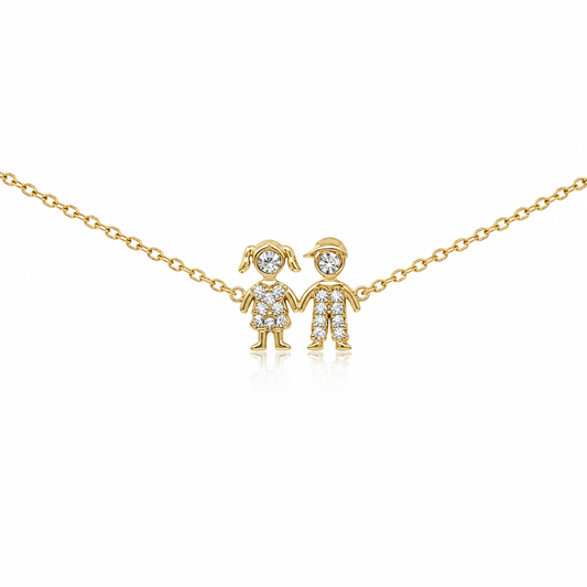 Pulsera dorada con dije de niños