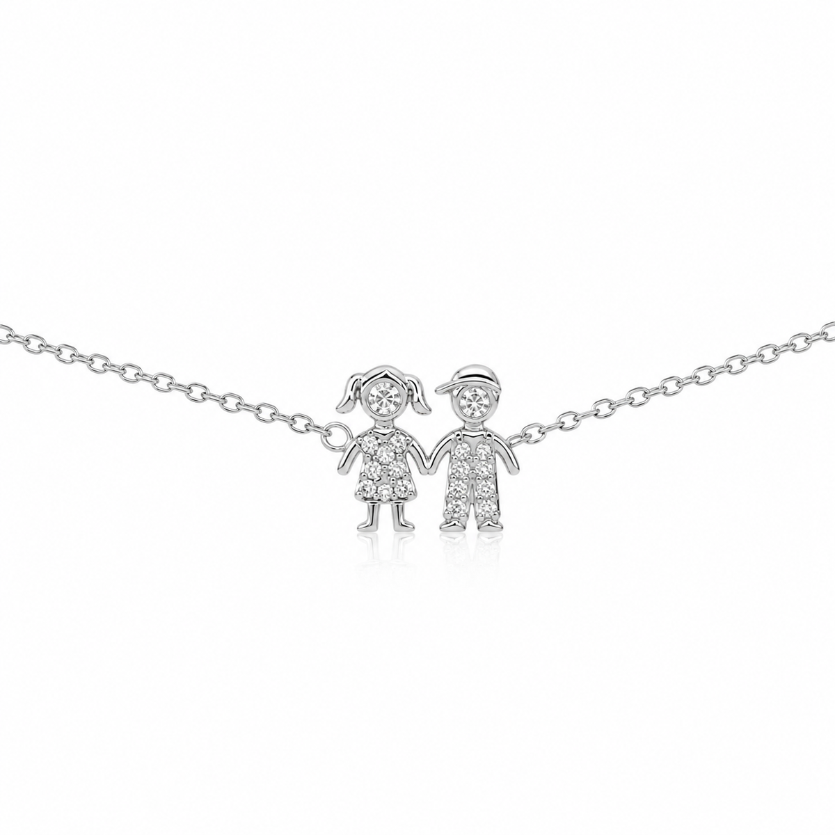 Pulsera plateada con dije de niños