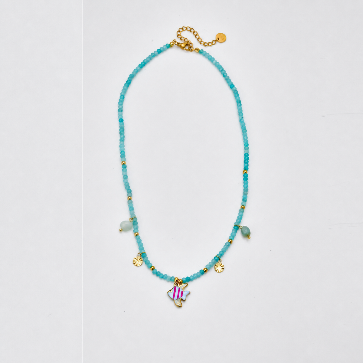 Collar bolitas turquesa y pez - collar de joyeria al por mayor