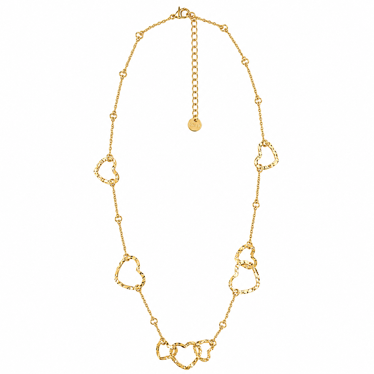 Collar dorado con corazones texturizados