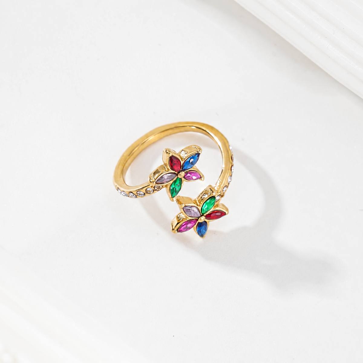 Anillo Ajustable Doble Flor Brillante - anillo de joyería al por mayor