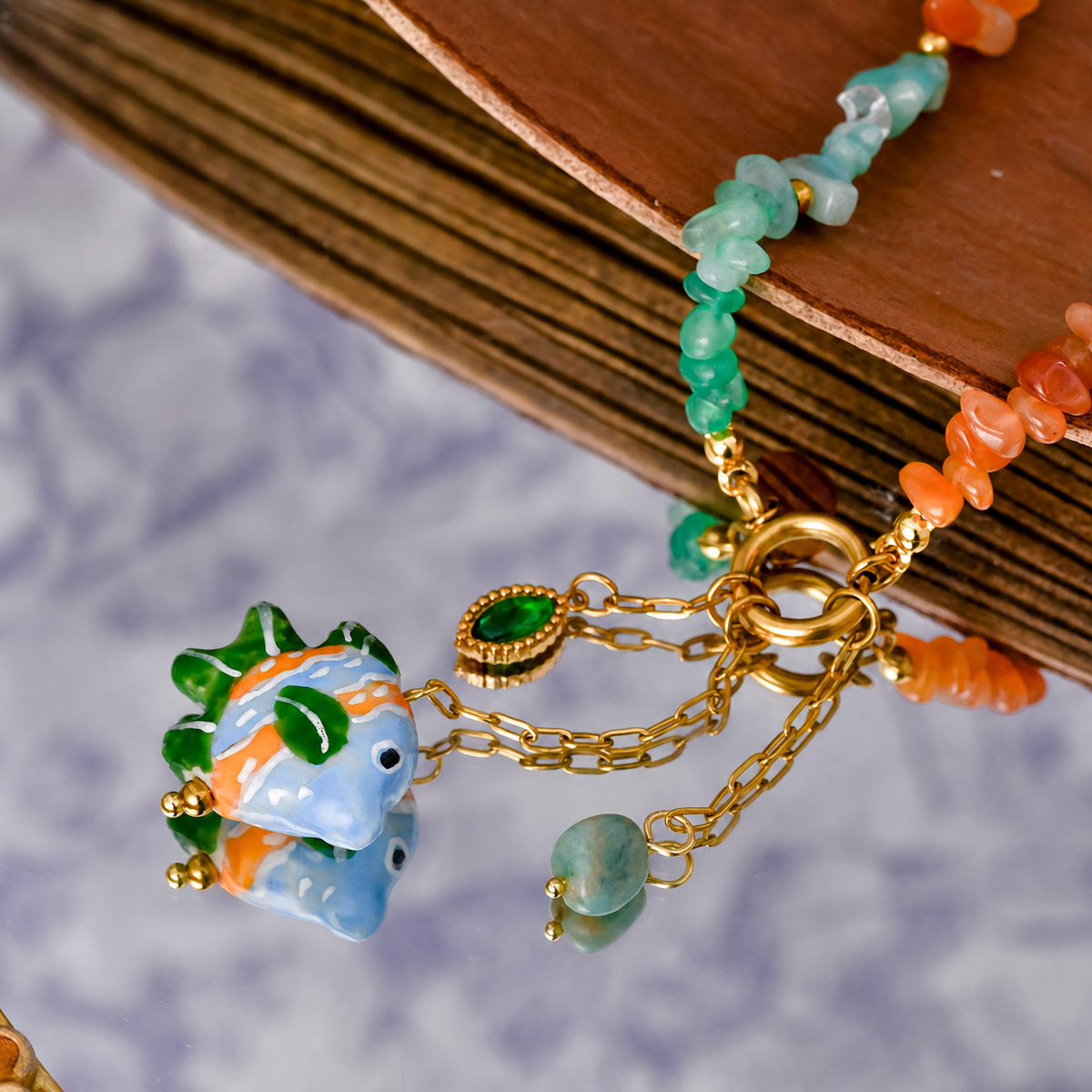 Collar piedras y pez colores - collar de joyeria al por mayor