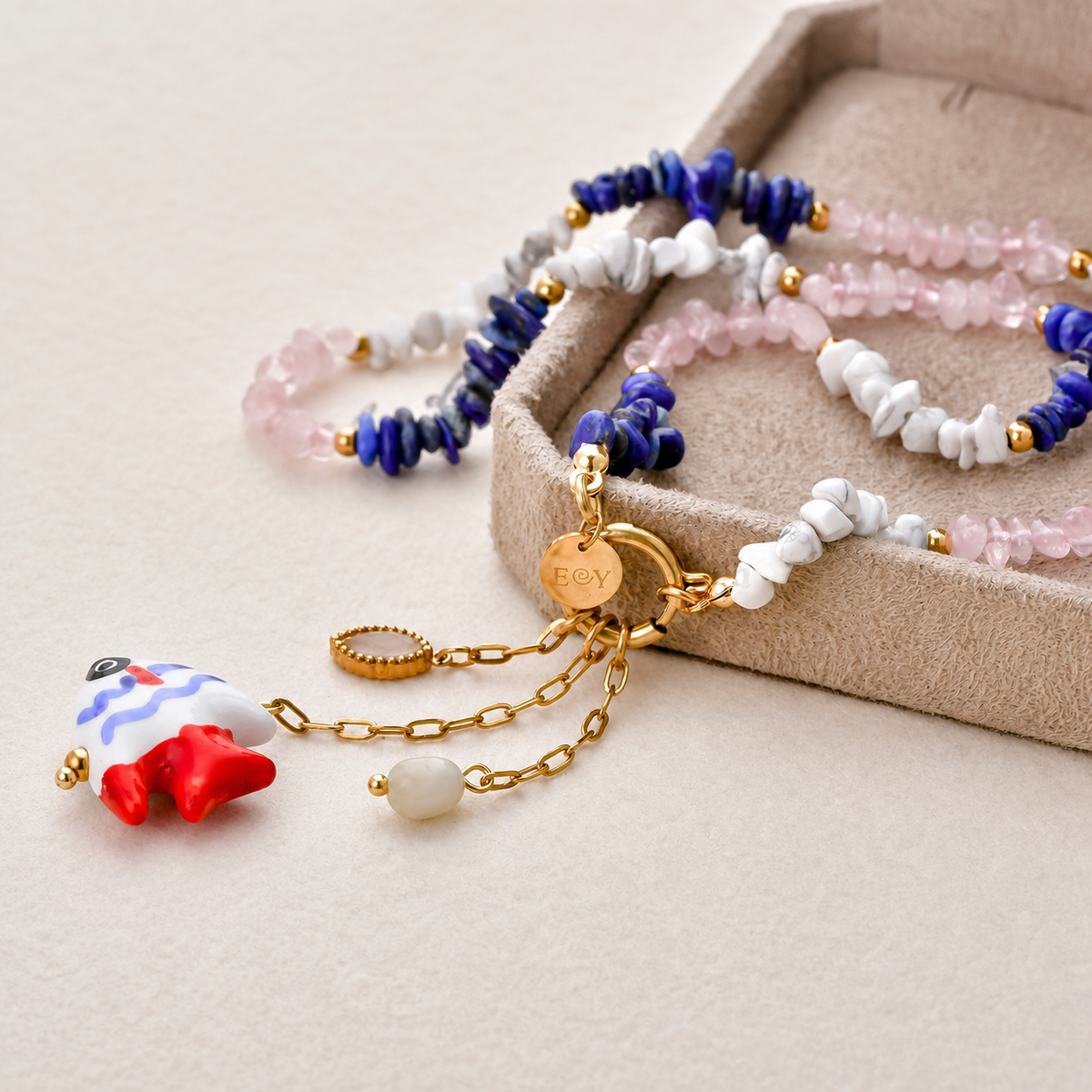 Collar piedras y pez colores - collar de joyeria al por mayor
