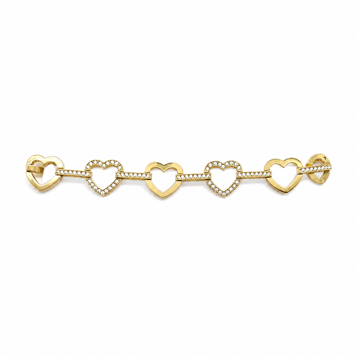 Pulsera dorada con corazones y cristales