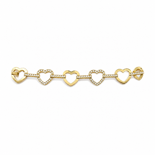 Pulsera dorada con corazones y cristales