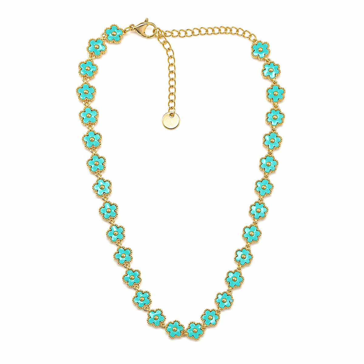 Collar dorado con flores verde esmaltadas