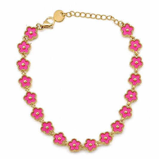 Pulsera dorado con flores celeste