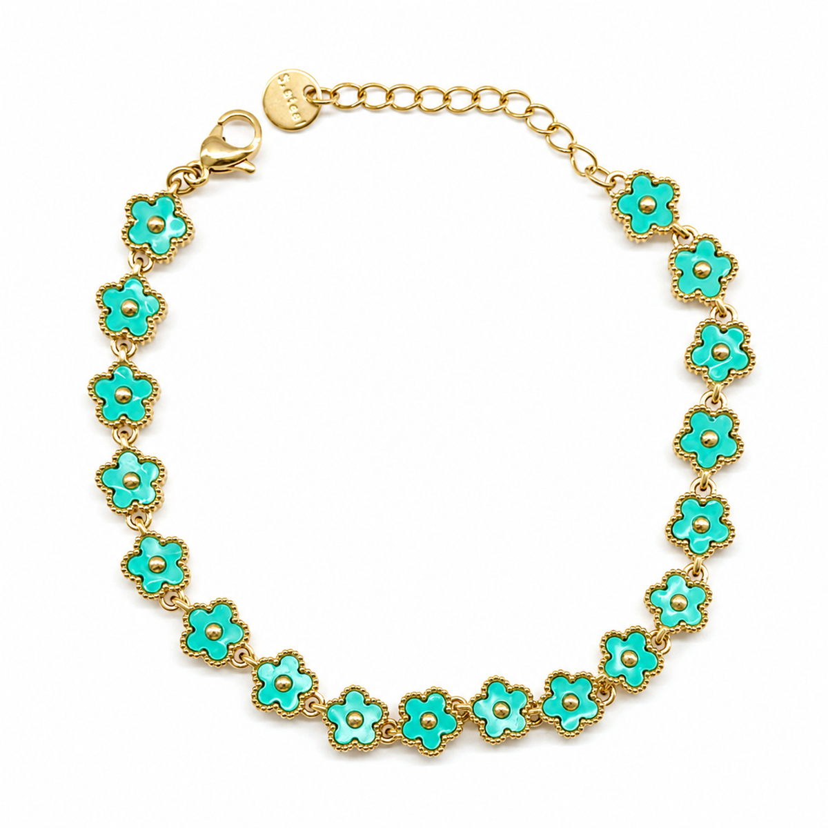 Pulsera dorado con flores verde