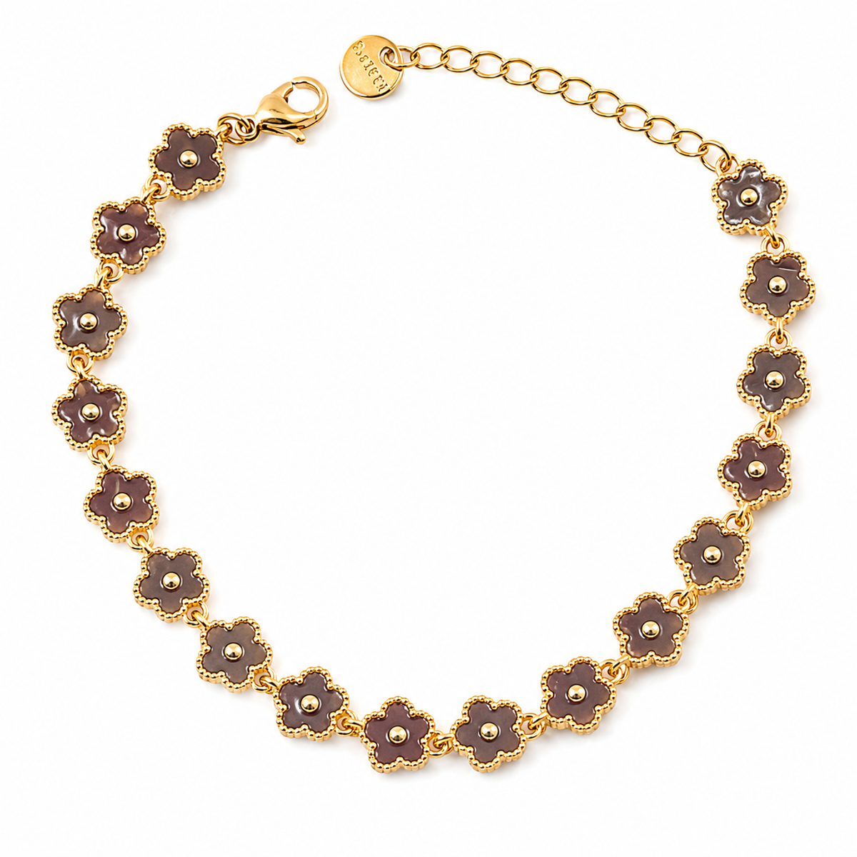 Pulsera dorado con flores verde oliva