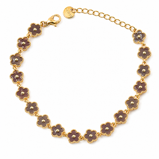 Pulsera dorado con flores verde oliva