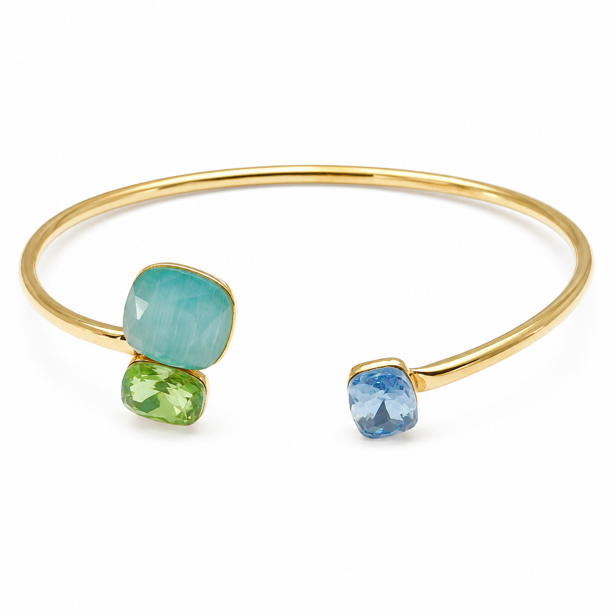 Brazalete dorada rígida con cristales multicolor