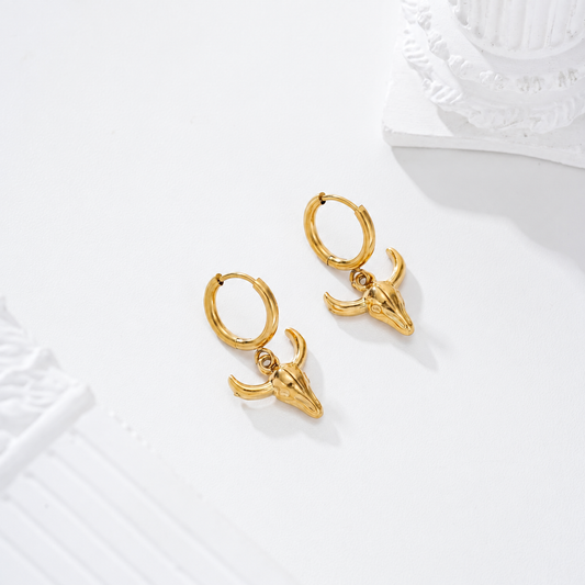 Pendientes de aro con cabeza toro acero - pendientes de joyería al por mayor