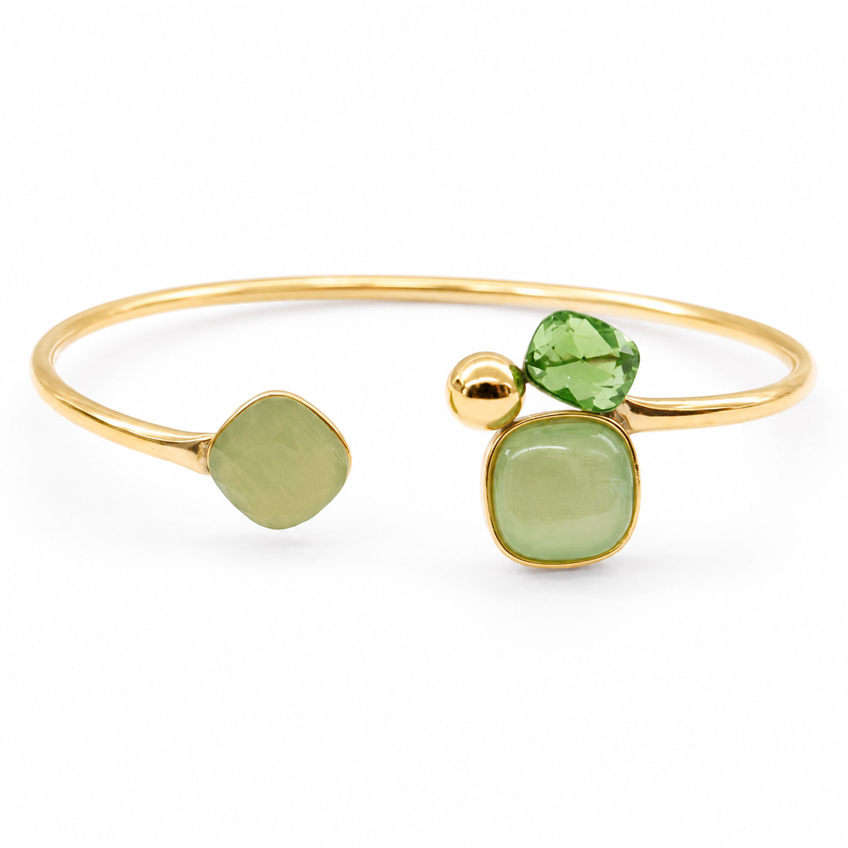 Brazalete dorada rígida con piedras verdes