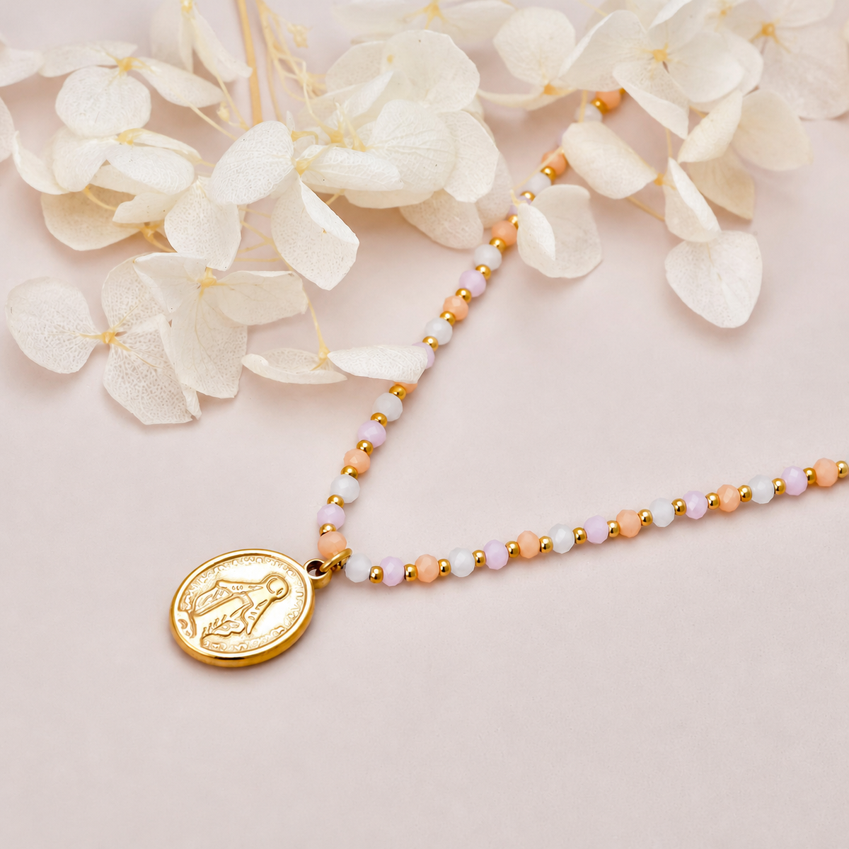 Collar Virgen Milagrosa cadena bolas color - collar de joyeria al por mayor
