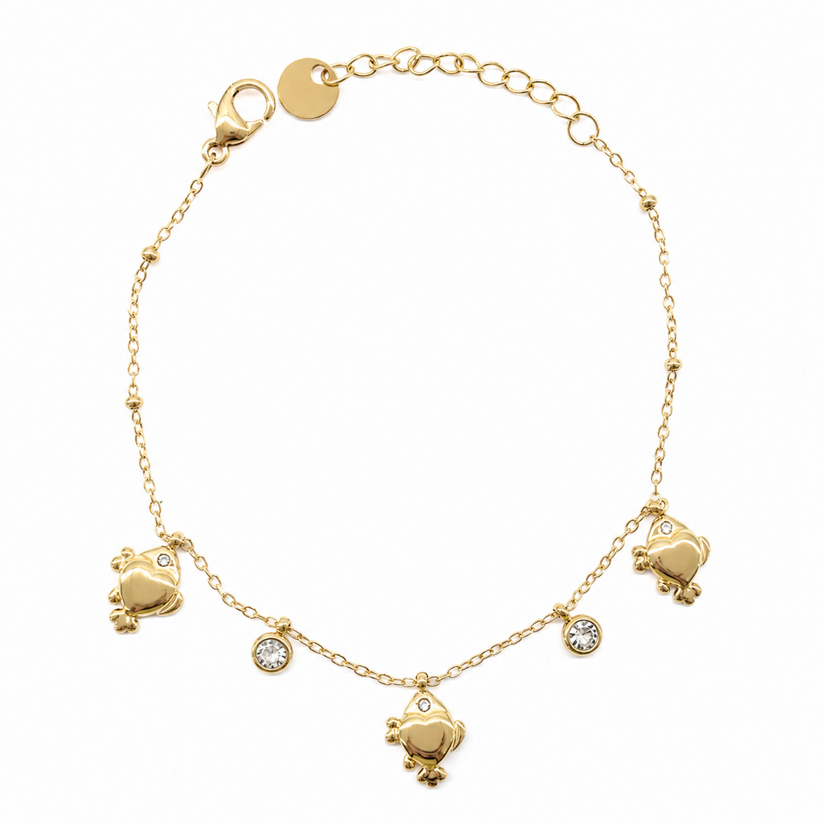 Pulsera dorado con dijes de peces y cristales