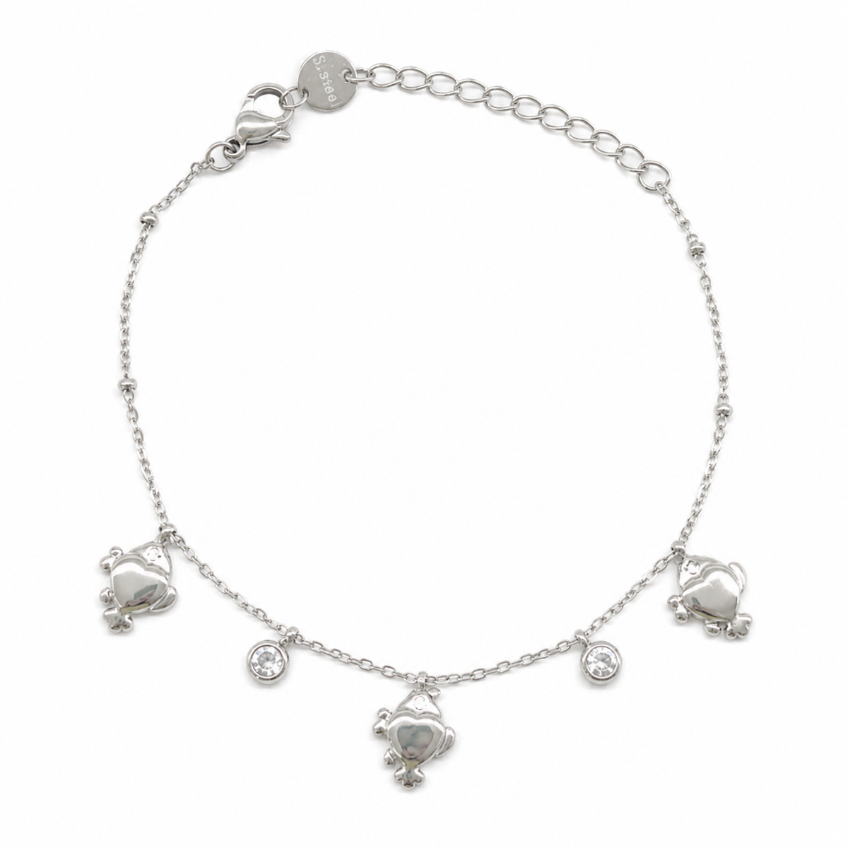 Pulsera plateada con dijes de peces y cristales