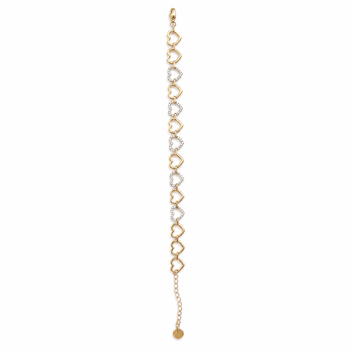 Pulsera dorada con corazones y detalles brillantes