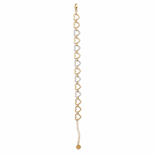 Pulsera dorada con corazones y detalles brillantes
