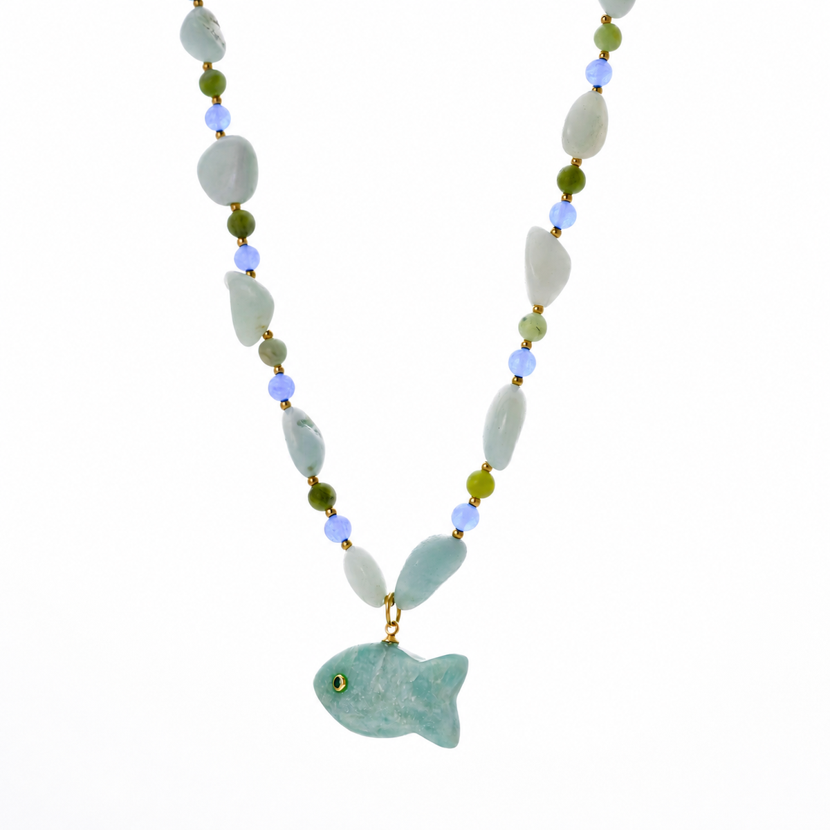 Collar cadena piedras y pez turquesa - collar de joyeria al por mayor