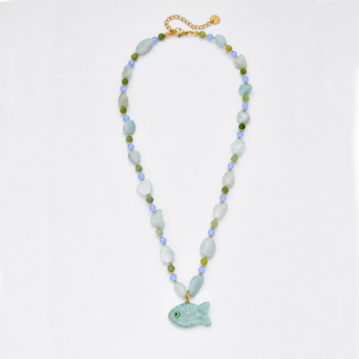 Collar cadena piedras y pez turquesa - collar de joyeria al por mayor