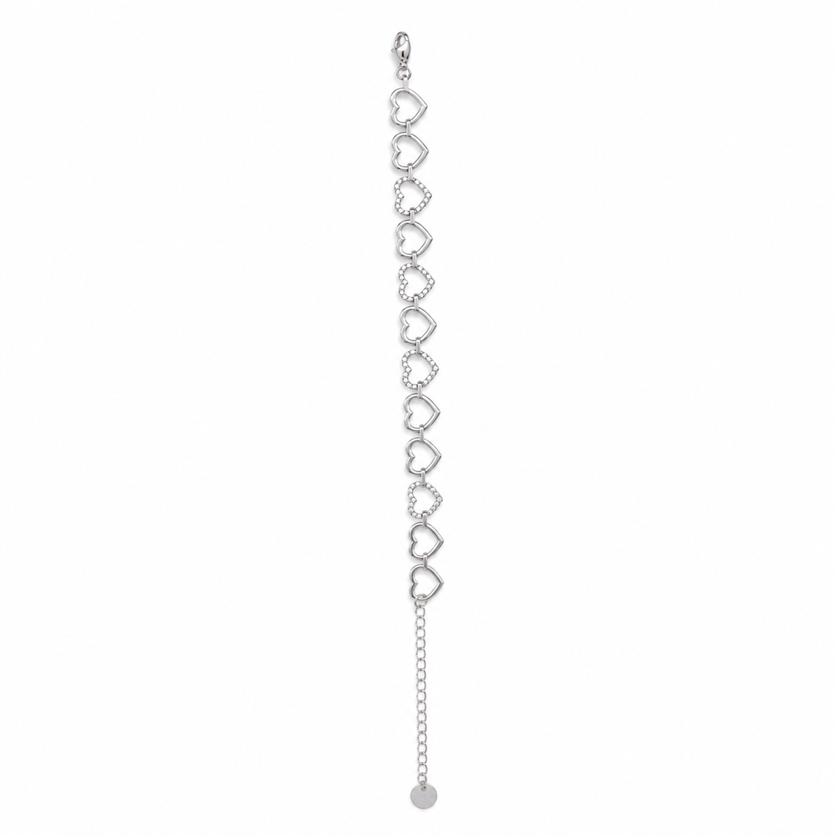 Pulsera plateado con corazones y detalles brillantes