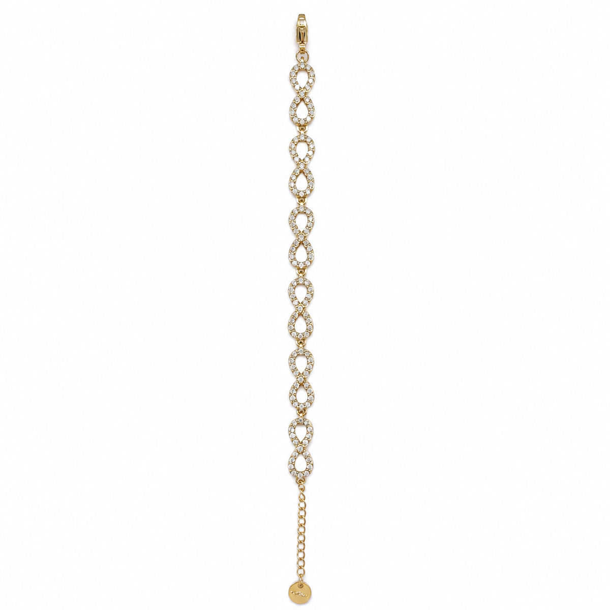 Pulsera dorada con eslabones infinitos y cristales