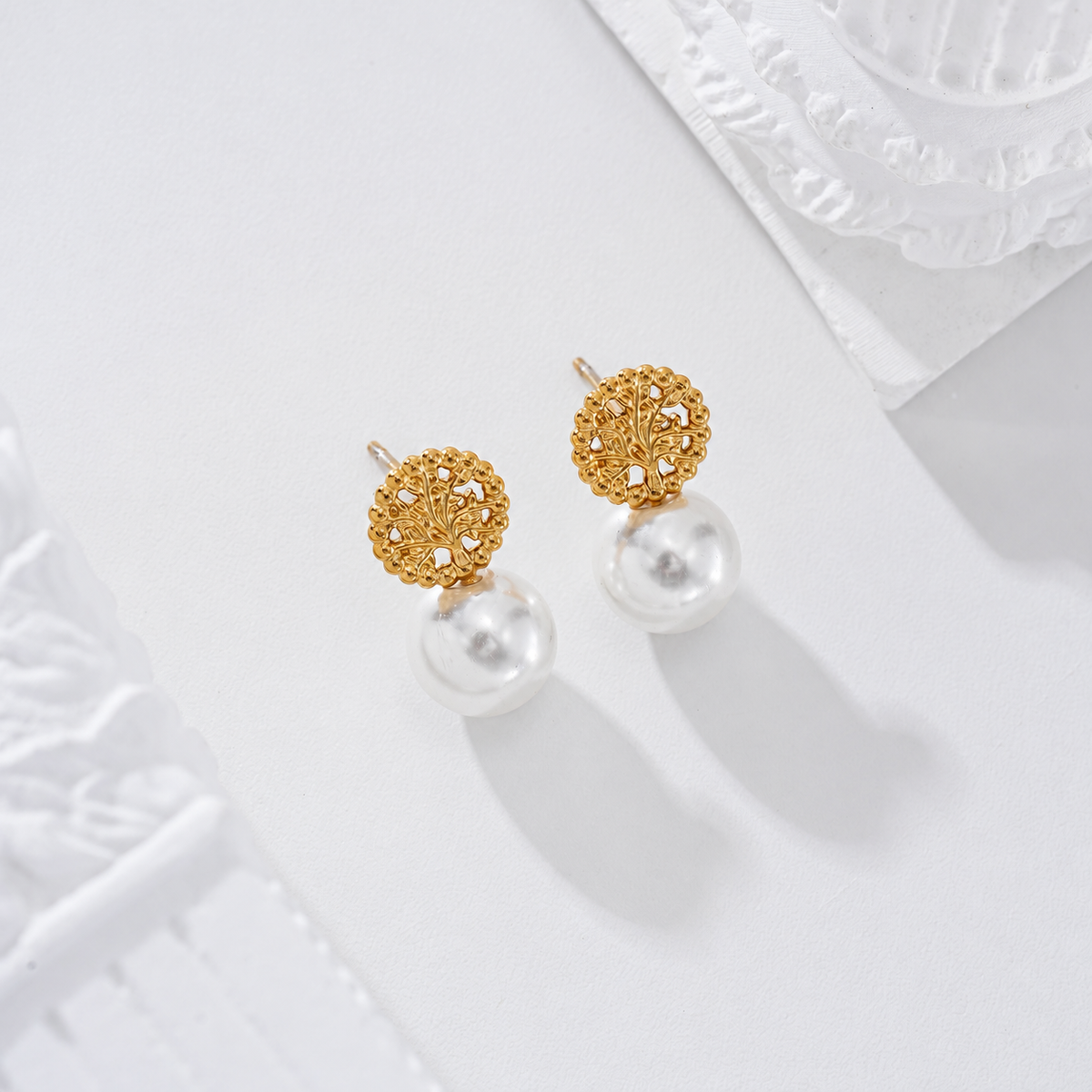 Pendientes árbol vida y perla acero - pendientes de joyería al por mayor