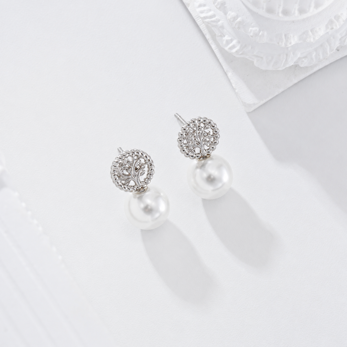 Pendientes árbol vida y perla acero - pendientes de joyería al por mayor