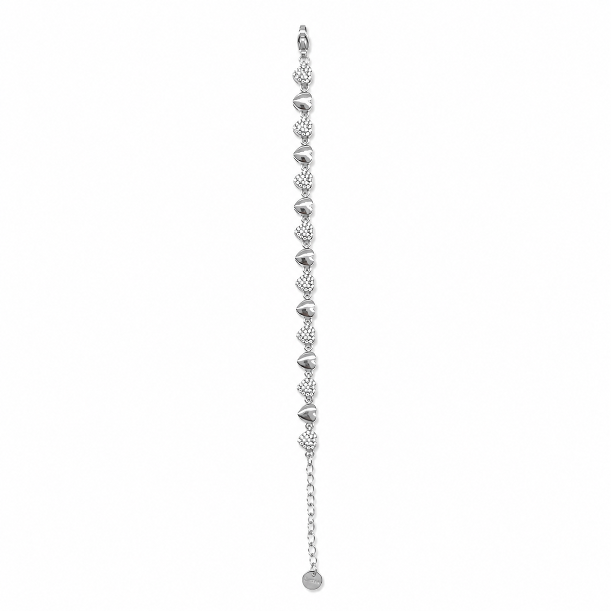 Pulsera plateado con corazones lisos y brillantes