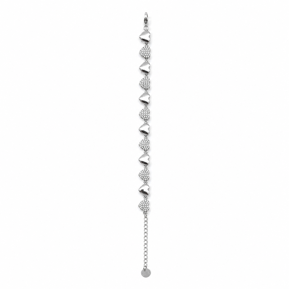 Pulsera plateado con corazones lisos y brillantes
