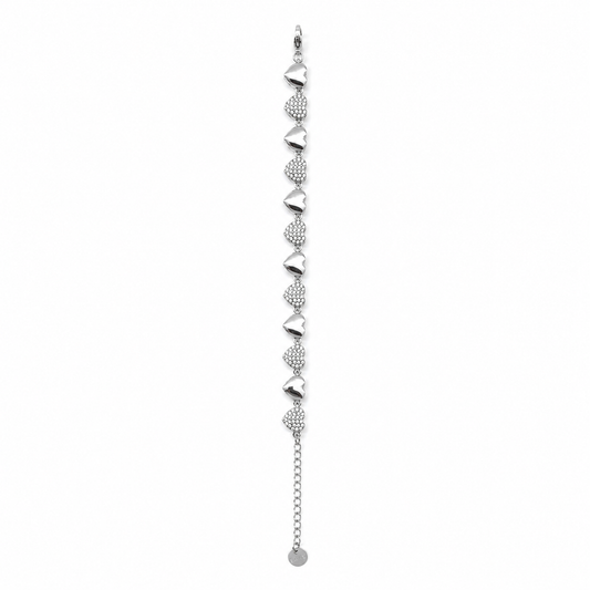 Pulsera plateado con corazones lisos y brillantes