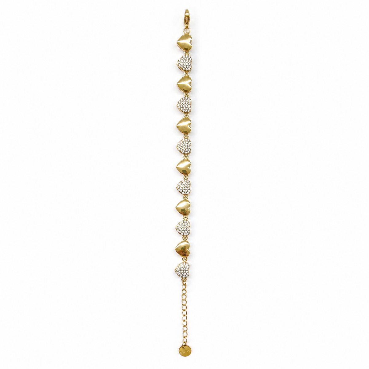 Pulsera dorada con corazones lisos y brillantes