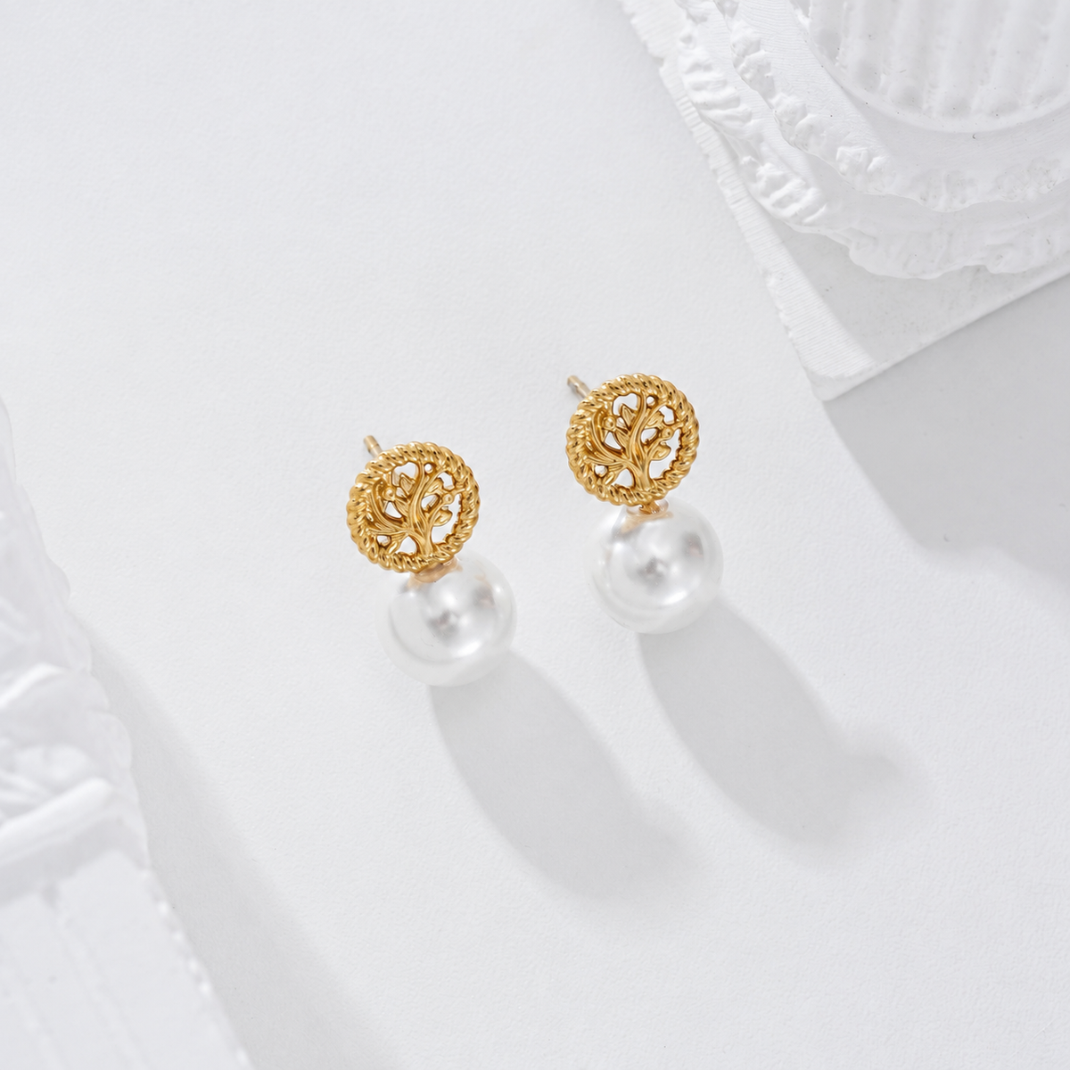 Pendientes árbol de la vida y perla acero - pendientes de joyería al por mayor