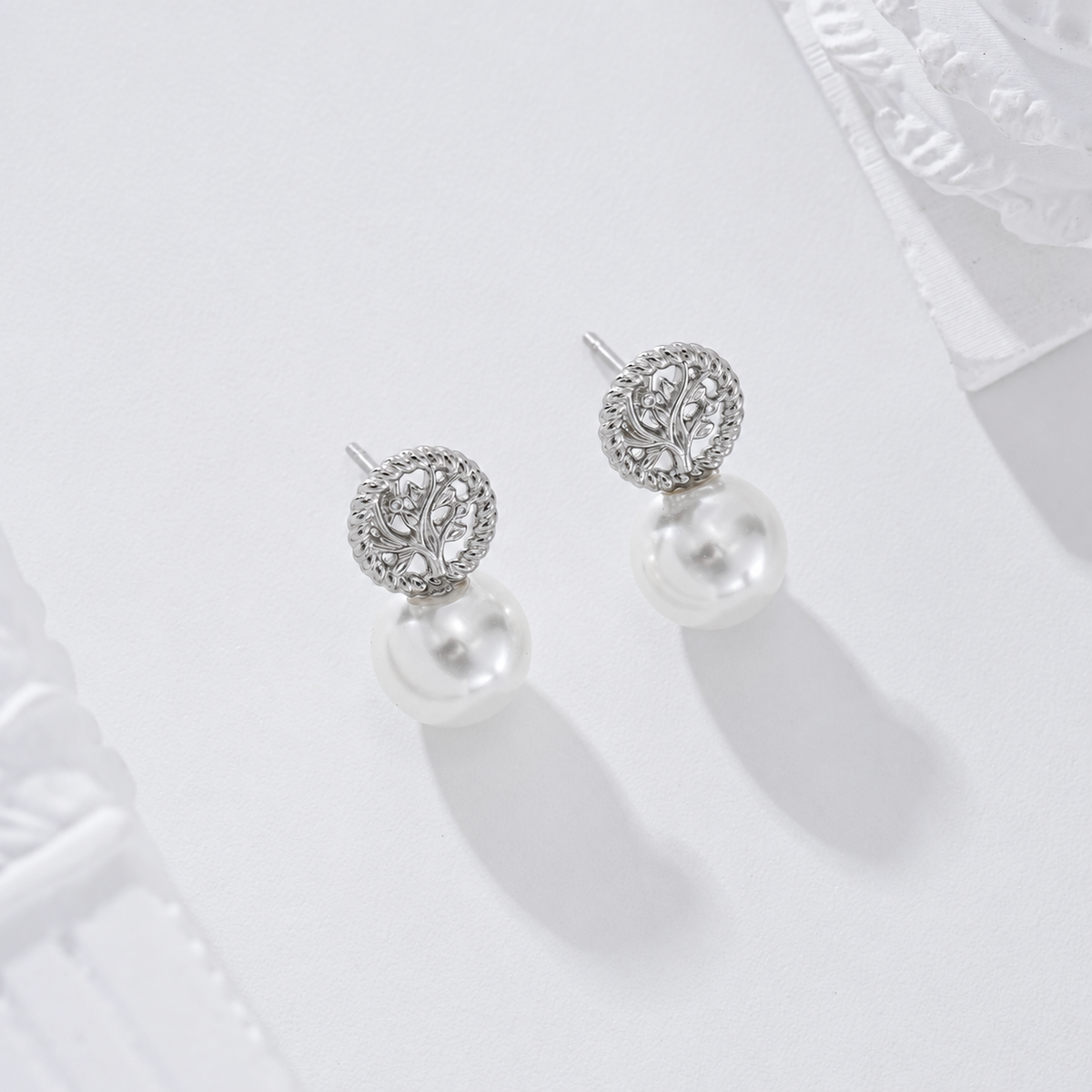 Pendientes árbol de la vida y perla acero - pendientes de joyería al por mayor