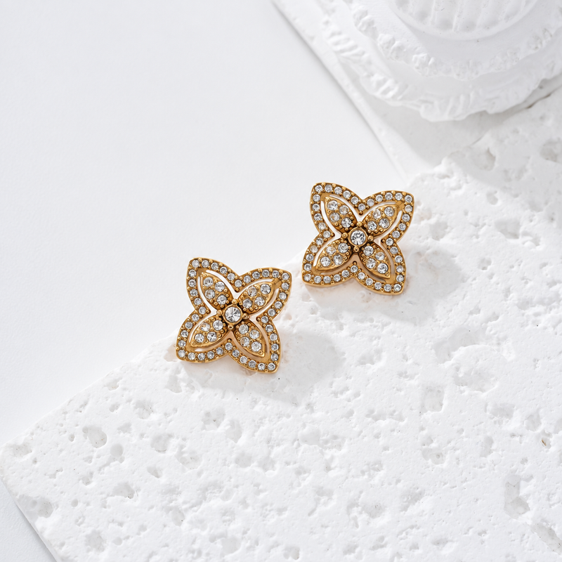 Pendientes flor circonitas acero - pendientes de joyería al por mayor