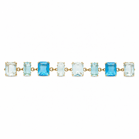 Pulsera con piedras rectangulares azules y baño de oro de 18 quilates