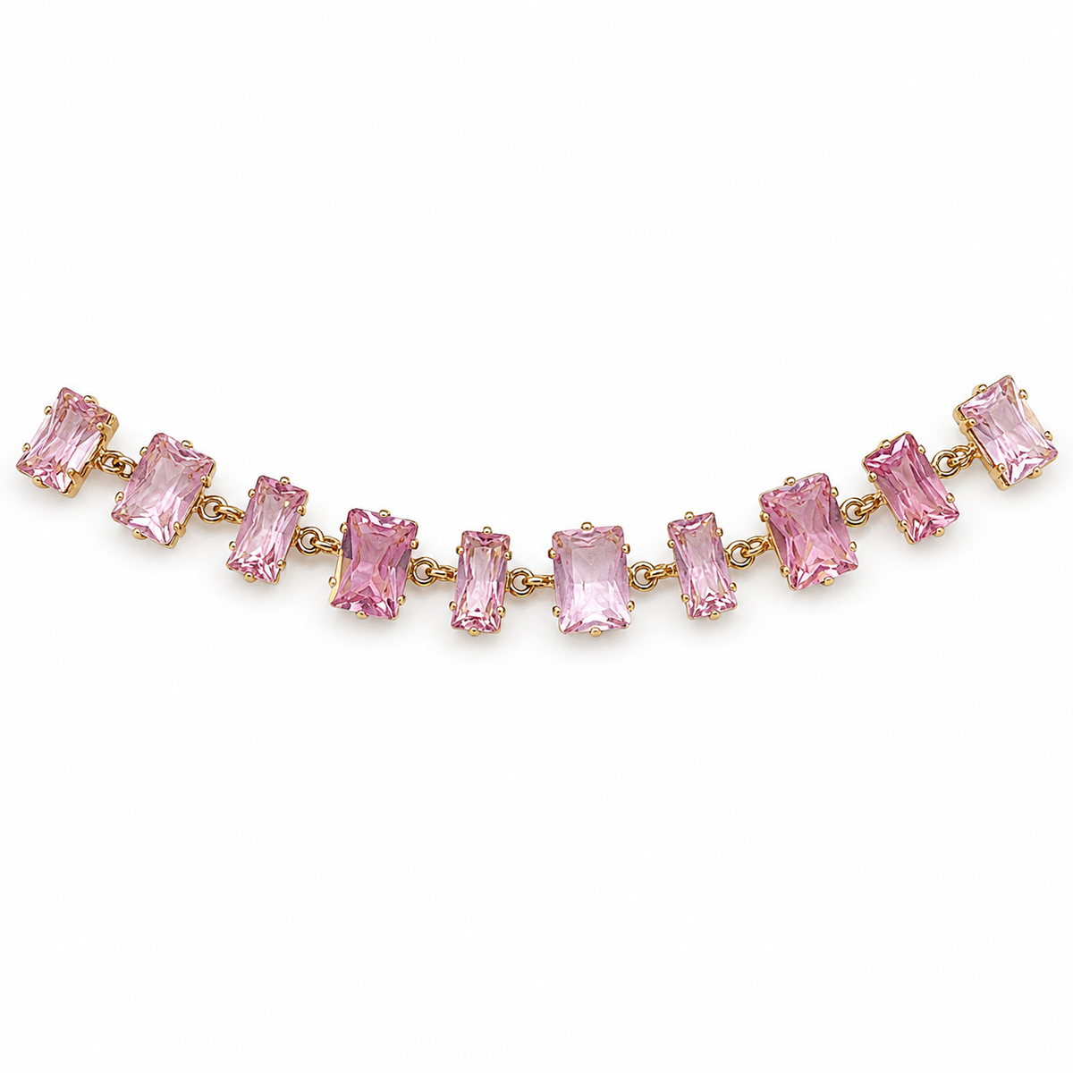 Pulsera con piedras rectangulares rosas y baño de oro de 18 quilates
