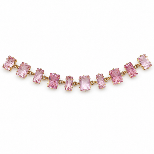 Pulsera con piedras rectangulares rosas y baño de oro de 18 quilates