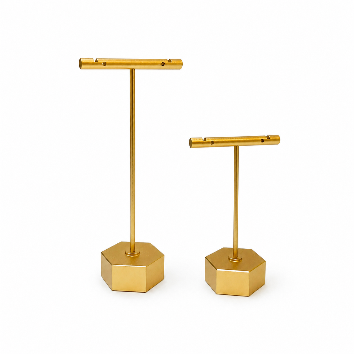 Exhibidor Dorado en T base Hexagonal - LARGE