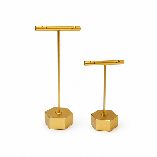 Exhibidor Dorado en T base Hexagonal - LARGE