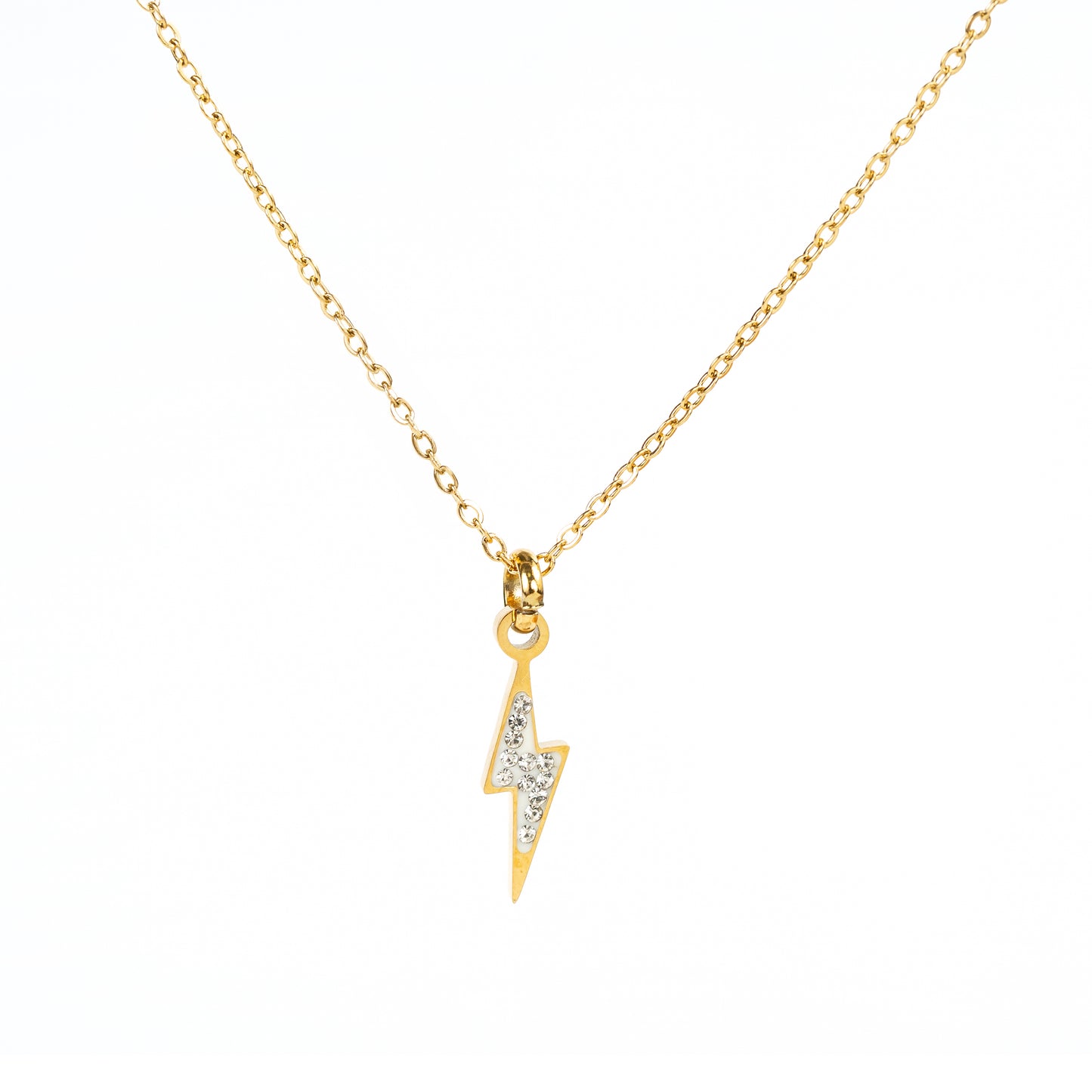 Collar con rayo en Zirconia Dorado