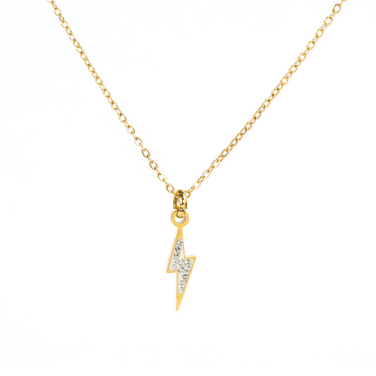 Collar con rayo en Zirconia Dorado