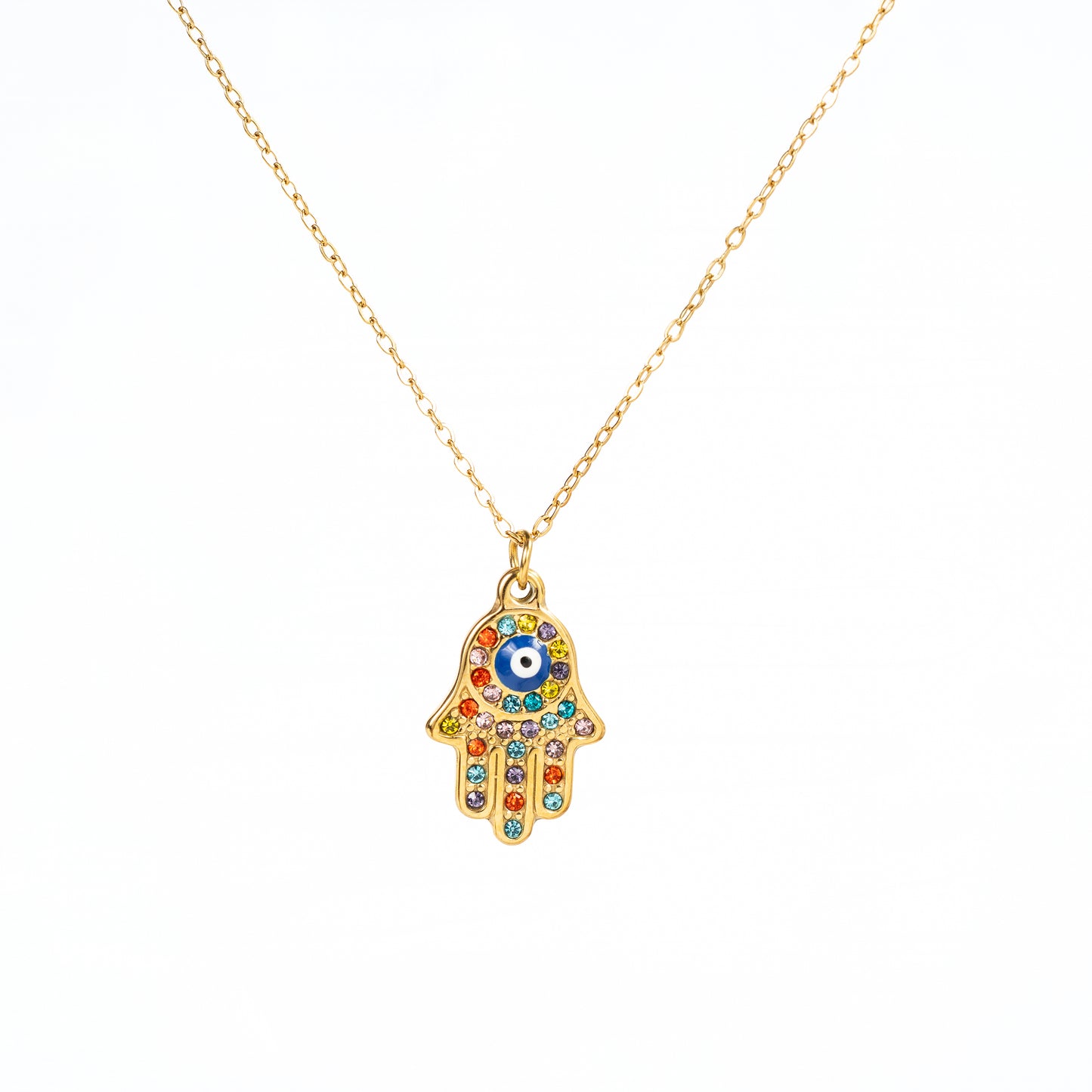 Collar Mano con Zirconia y ojo Suerte